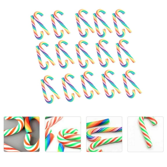 LEDMOMO 30Pcs Polymer Clay Candy Cane Shape Walking Stick Decorations for DIY