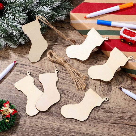 LEDMOMO 50pcs Stocking Ornaments Wooden Pieces Decorative Craft for Home Decor