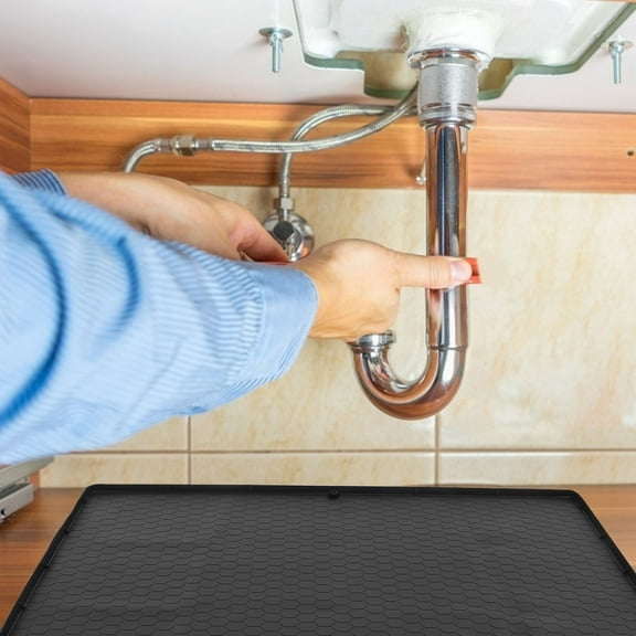 LEDMOMO Kitchen Cabinet Organizer Rubber Mat Waterproof Under Sink Liner Black