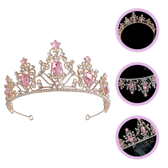 LEDMOMO Bridal Crowns Pink Rhinestone Crown Zinc Alloy Wedding Accessory for Giving 1Set