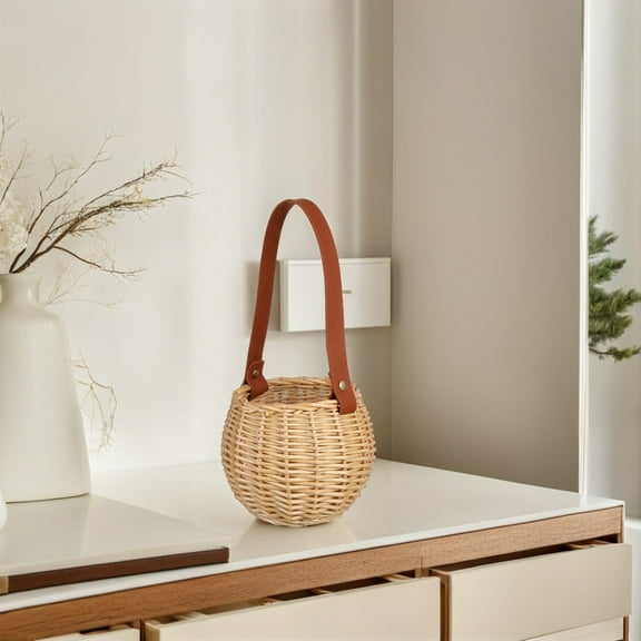 LEDMOMO Hand-Woven Wicker Flower Basket Light Brown for Storage