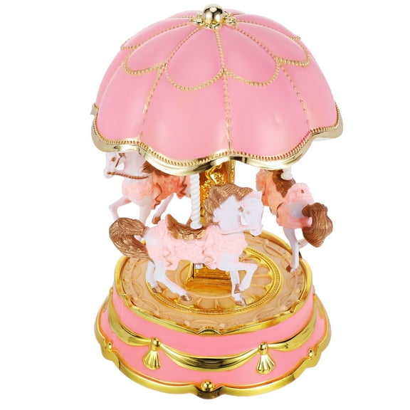 LEDMOMO-Music Box 3-Horse Carousel Gifts for Kids Children Girls Christmas Birthday Valentine's Gifts Decorations Melody Carrying(Pink)