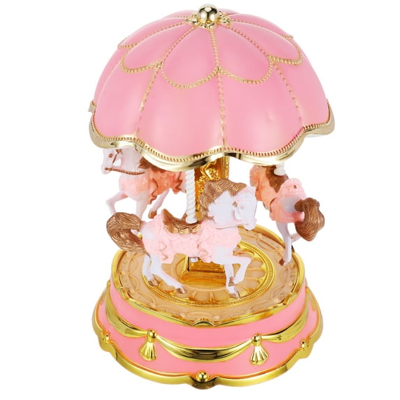 LEDMOMO-Music Box Carousel Horses Color Lights Musical Snow Globe for Christmas Birthday Presents Gifts (Pink)