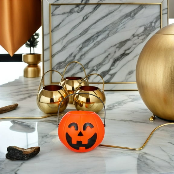 LEDMOMO Pumpkin Decoration Prop Orange Bucket with Handle Party Decor