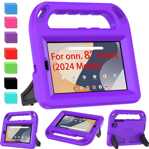 SUPNICE Kids Case for Onn 8 inch 2024 Gen 4 (Model 100135923) , Built-in Screen Protector Lightweight Handle Friendly Kickstand Cover for Walmart Onn 8 Tablet 2024 Release, Purple