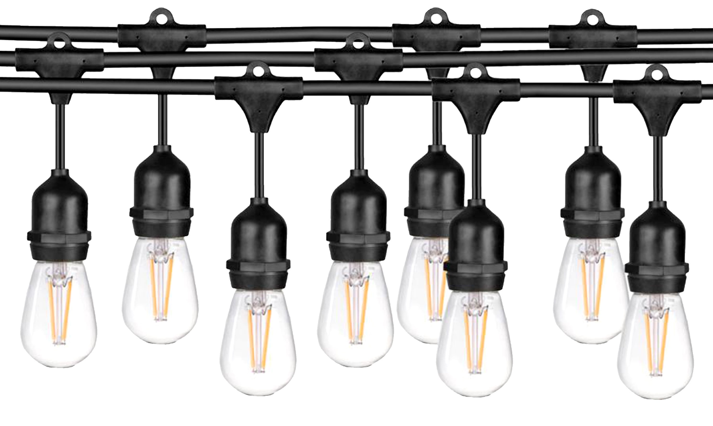 LEDPAX 48 FT LED Outdoor Waterproof String Lights 15 Light 16 S14 LED Edison Bulbs Included UL Listed Black