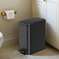 LEDREM 1.3 Gal Slim Step Bathroom Trash Can , Soft-Close Lid , Removable Bucket , Space-Saving Stainless Steel Bin ,Black