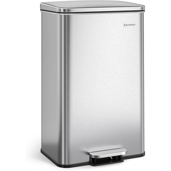 LEDREM 10.5 Gal Step Kitchen Trash Can , Soft-Close Lid , Bag Retainer Ring , Includes 15 Trash Bags , Space Efficient , Stainless Steel ,Silver