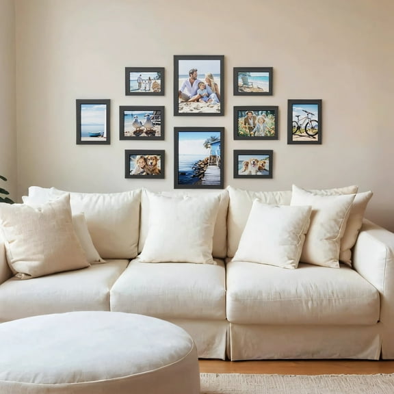 LEDREM 10-Pack Collage Picture Frames Set - Includes 8x10, 5x7 & 4x6 Sizes, Glass Front Wall Gallery Decor, Ink Black