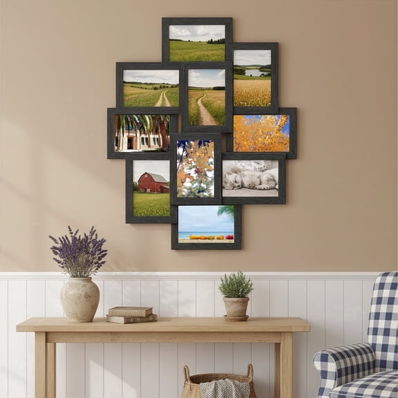 LEDREM 10-Piece 4x6 Collage Picture Frame Set for Wall, Gallery Photo Display with Glass Front, Easy Assembly Home Decor, Black