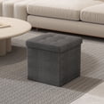 thumbnail image 1 of LEDREM 11.8 Inch Folding Storage Ottoman Cube, Footrest Stool with Tufted Linen-Look Cover for Living Room and Bedroom, Dark Gray, 1 of 5
