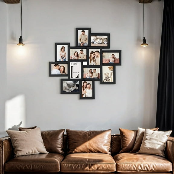 LEDREM 12-Pack 4x6 Wall Collage Photo Frames, Multi-Picture Display with Glass Front, Easy Assembly, Ink Black