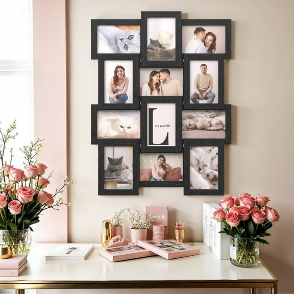 LEDREM 12-Piece Collage Picture Frame Set for Wall, 4x6 Photo Display with Hanging Kit, Easy-Assembly Gallery Wall Decor, Black