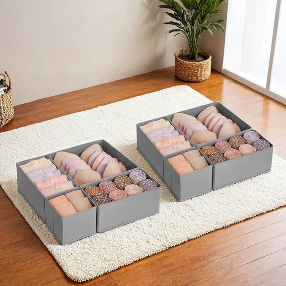 LEDREM 12-Piece Foldable Drawer Organizer Set, Multi-Size Fabric Storage Bins for Underwear & Accessories, Dove Gray