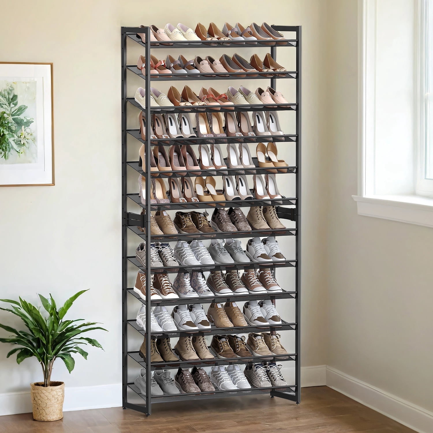 LEDREM 12-Tier Stackable Shoe Rack Organizer, Adjustable Fla,Angled Shelves for Entryway,Garage, Holds 48-60 Pairs, Set of 2, Black