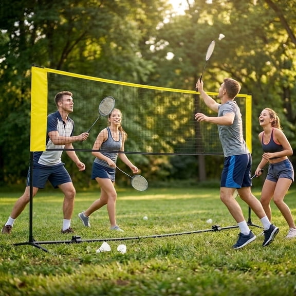 LEDREM 13ft Wide Multi-Sport Net with Adjustable Height, Portable Foldable Design for Badminton, Volleyball, Pickleball & Junior Tennis, Yellow