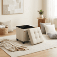 thumbnail image 1 of LEDREM 15" Cube Storage Ottoman with Feet, Footstool with 10-Gallon Storage, Ottoman with Storage Holdss up to 660 lb, Cream White, 1 of 7