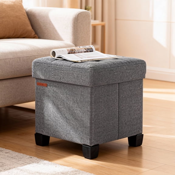LEDREM 15-Inch Cube Storage Ottoman with Legs, Foot Stool Bench with 10-Gallon Hidden Storage, Supports up to 660 lb, Dove Gray