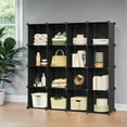 thumbnail image 1 of LEDREM 16-Cube Modular Storage System - Heavy Duty Plastic&Metal nizer,Tool-Free Assembly, Multi-Functional Use, All age,Black, 1 of 6