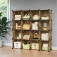 thumbnail image 1 of LEDREM 16-Cube Storage Organizer DIY Bookshelf Plastic Storage Shelving，Easy Assembly for Closet, Bedroom, Rustic Brown, 1 of 6