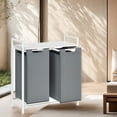 thumbnail image 1 of 2-Compartment Laundry Hamper & Sorter with Removable Bags, Foldable Shelf, 24.2 Gal (92L) Capacity, Sturdy Metal Frame, for Home，Laundry Room, White & Gray, 1 of 7