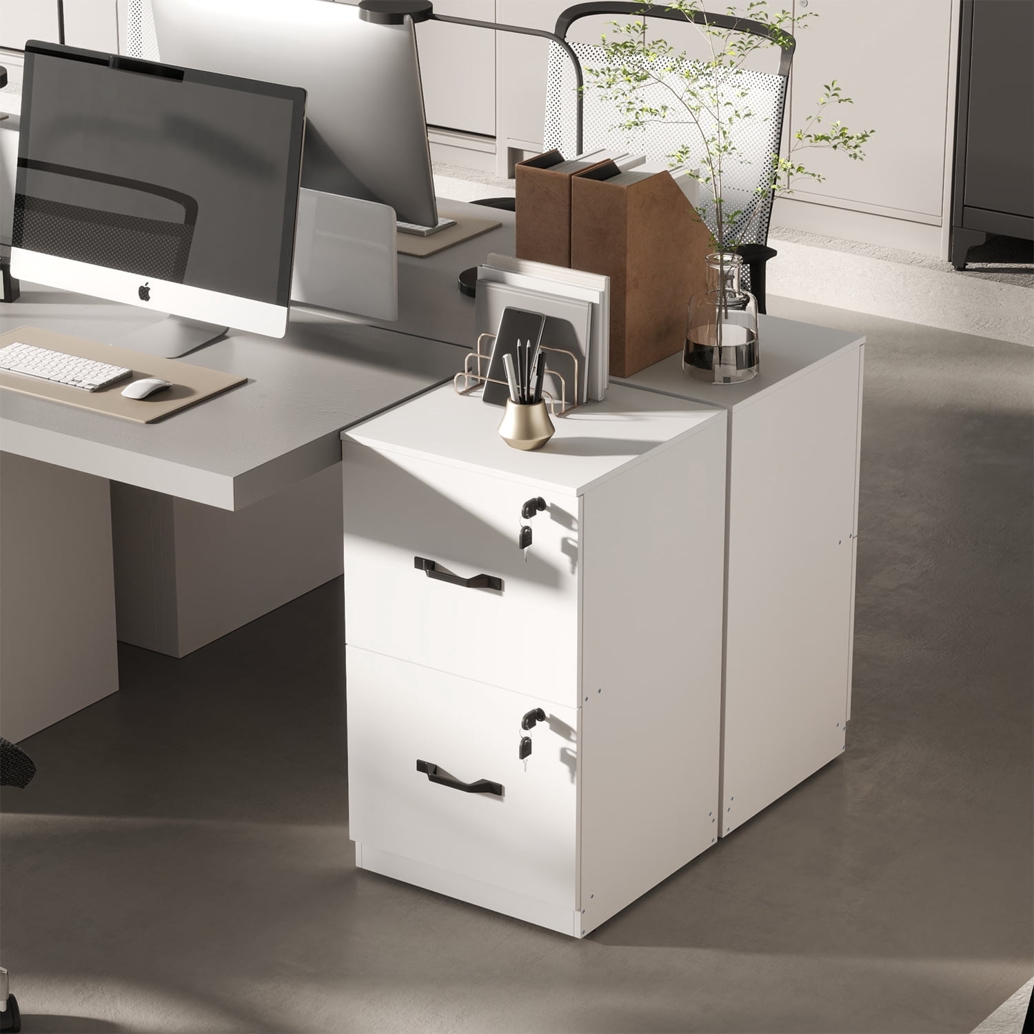 LEDREM 2-Drawer Lockable File Cabinet with Hanging Rails,Fits A4 & Letter Documents,15.7 x 16.1 x 27.9 Inches,Cloud White
