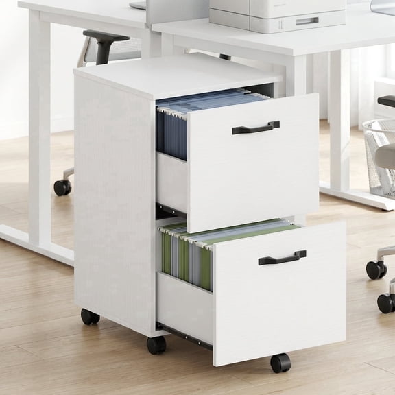 LEDREM 2-Drawer Rolling Storage Unit – Wood File Cabinet with Steel & Particleboard Construction, for Office, Holds A4/Letter Folders, 5 Swivel Casters with Brakes, Supports 77 lbs, White
