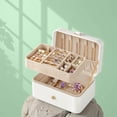 thumbnail image 1 of LEDREM 2-Layer Jewelry Organizer Box, Travel Case with Removable Tray & Necklace Hooks - Compact Storage for Earrings, Rings, Bracelets, Gift for Women, Cloud White, 1 of 5
