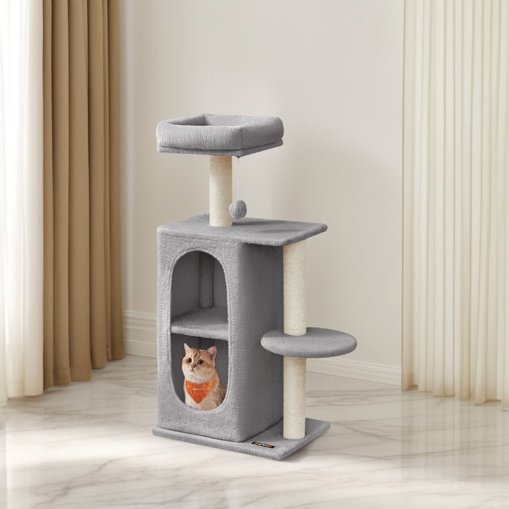 LEDREM 2-Level Cat Tree with Dual Plush Caves, Sisal Scratching Posts ...