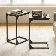LEDREM 2-Pack C-Shaped End Tables - Slim Sofa Side Tables, 24.4 Height, Steel Frame, Ebonized Oak and Black