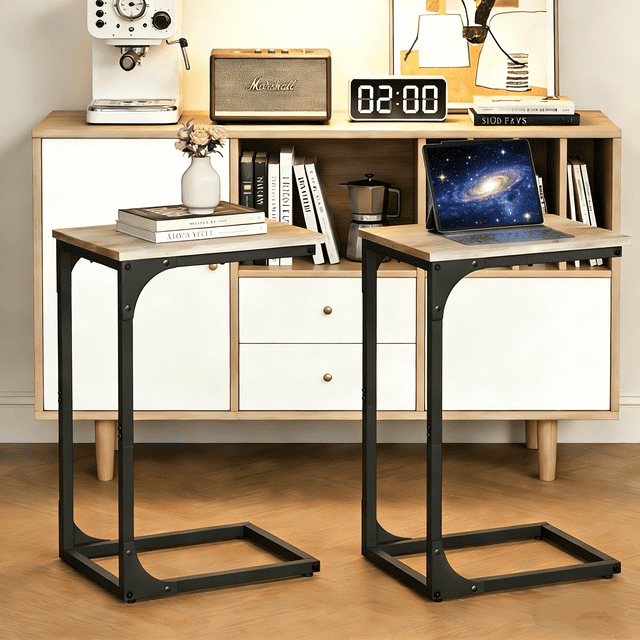 LEDREM 2-Pack C-Shaped End Tables - Slim Sofa Side Tables, 24.4