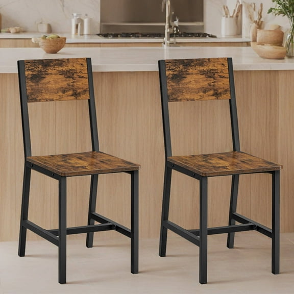 LEDREM 2-Pack Farmhouse Dining Chairs - Metal Frame, 220lb Capacity, Easy Assembly, Multi-Purpose Use, Rustic Brown and Black