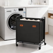 LEDREM 2-Section Rolling Laundry Hamper with Wheels,Laundry Sorter Cart with Removable Bag,sInk Black