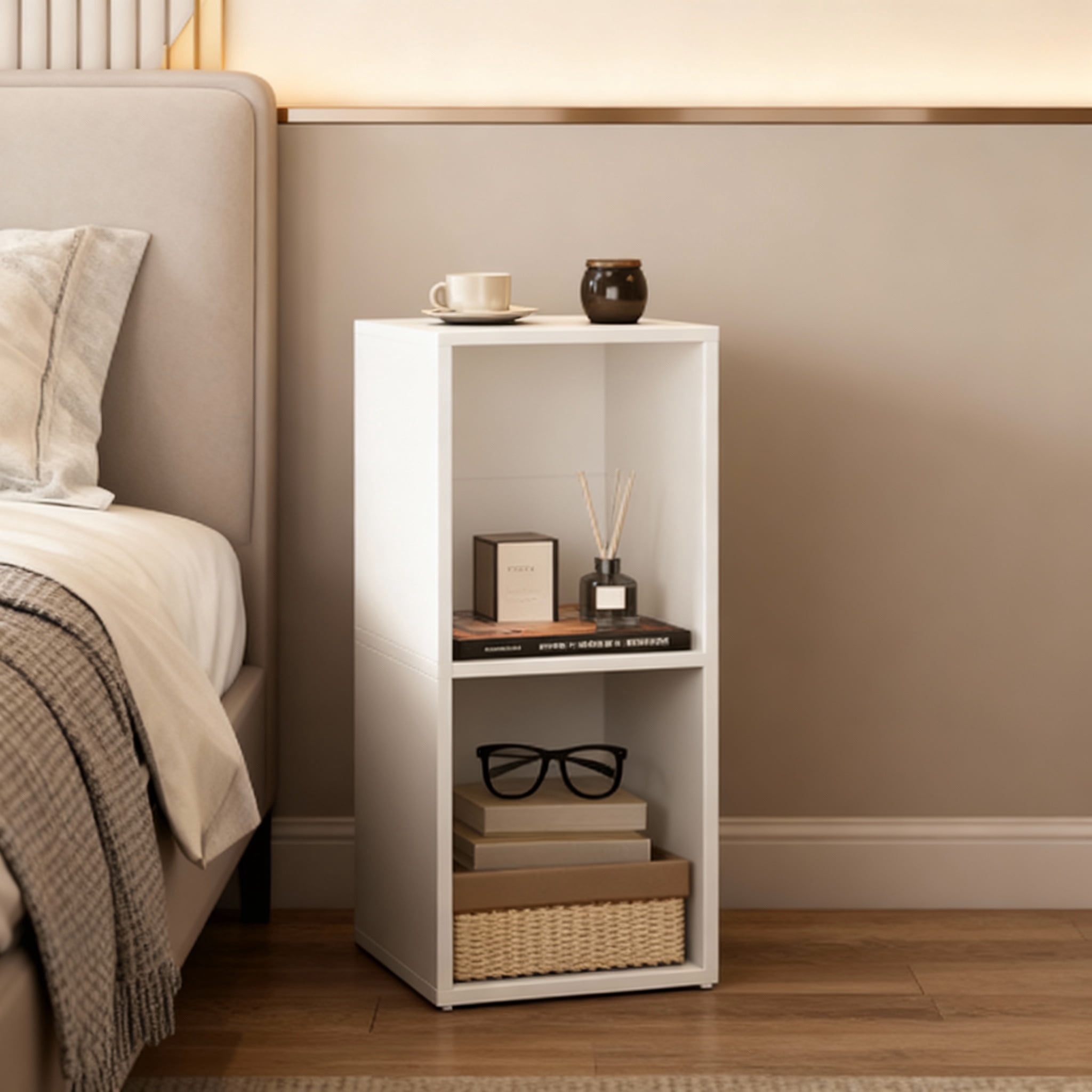 LEDREM 2-Tier Bookshelf with Adjustable Open Shelves, Tall Bookcase Space-Saving for Living Room Home Office, Cloud White