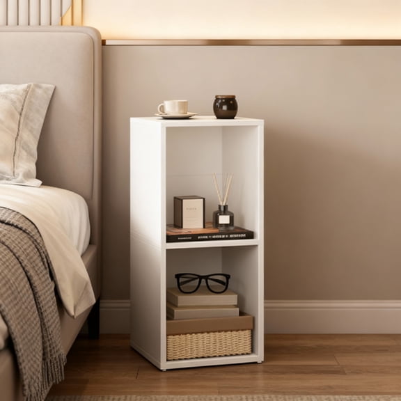 LEDREM 2-Tier Bookshelf with Adjustable Open Shelves, Tall Bookcase Space-Saving for Living Room Home Office, Cloud White