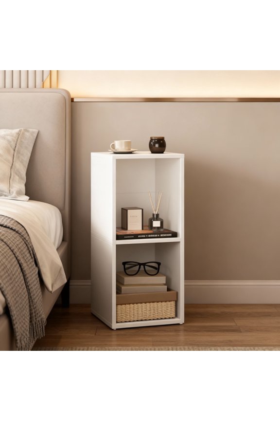 2-Tier Bookshelf with Adjustable Open Shelves, Tall Bookcase Space-Saving for Living Room Home Office, Cloud White