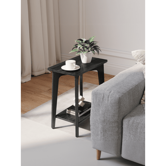 LEDREM 2-Tier Side Table, Small Rectangular End Table, Nightstand with Tapered Legs, Curved Transitions, for Small Spaces, Charcoal Gray