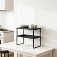 thumbnail image 1 of LEDREM 2-Tier Stackable Kitchen Shelf Organizer – Adjustable Countertop Storage for Spices, Utensils & Cookbooks，Expandable Metal，Wood Design， Black, 1 of 6