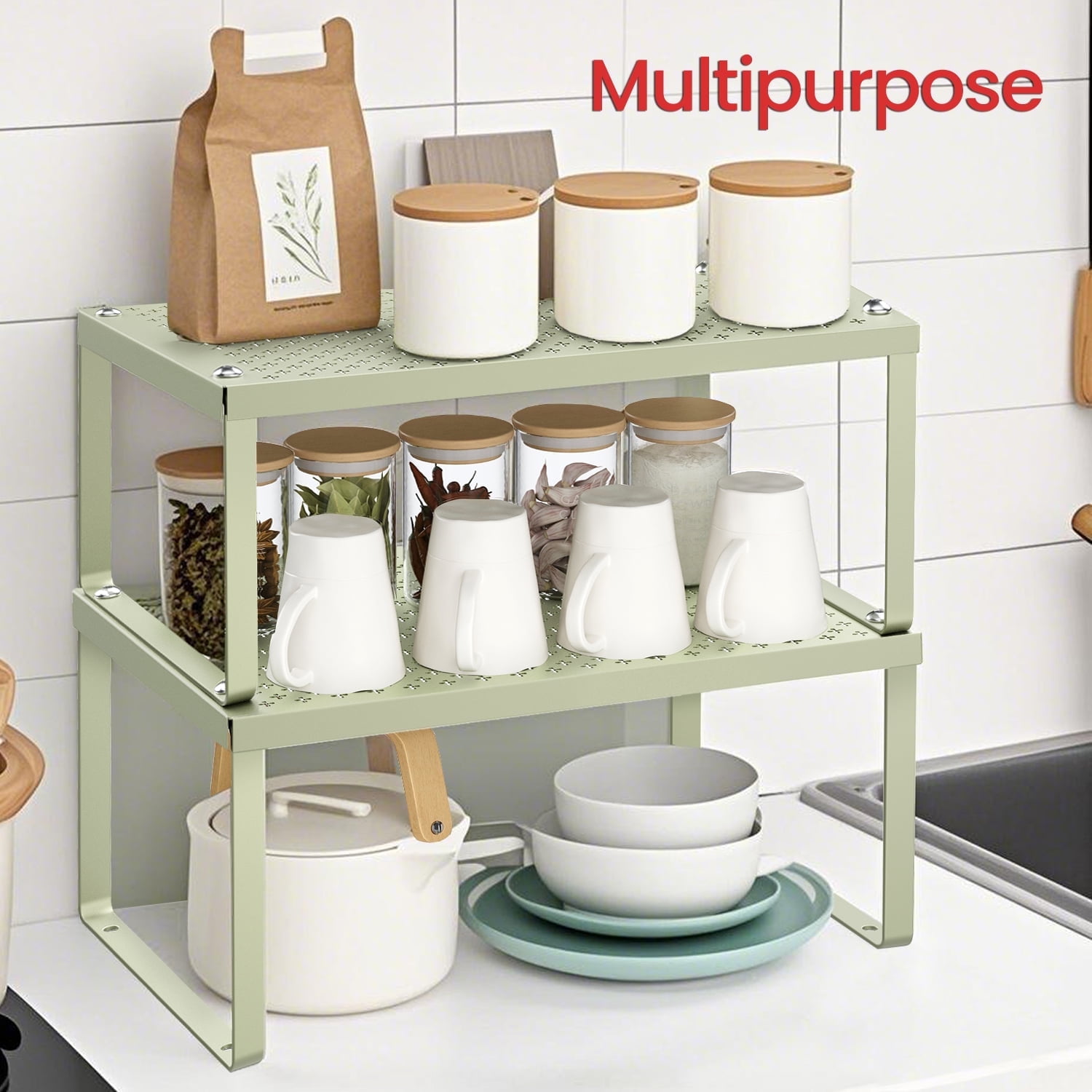 LEDREM 2-Tier Stackable Spice Rack Organizer – Heavy-Duty Metal Shelf ...