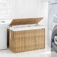 thumbnail image 1 of LEDREM 200L Double Laundry Hamper with Lid, 4 Sections & 6 Mesh Bags, Wicker Design, Removable Liners, for Bathroom/Bedroom, Natural, 1 of 6