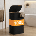 thumbnail image 1 of LEDREM Laundry Hamper with Lid 100L, Large Foldable Clothes Basket with Bamboo Handles, Tall Fabric Hamper for Bedroom, Bathroom, Dorm, Ink Black, 1 of 8