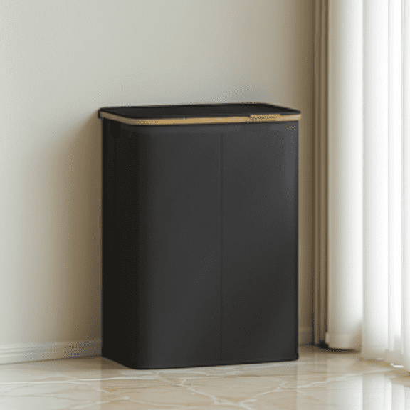 LEDREM 26.4 Gallon Laundry Hamper with Lid, Foldable Bamboo Frame Storage Basket for Bedroom and Living Room, Ink Black