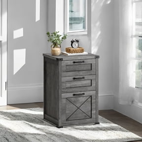 LEDREM 3-Drawer File Cabinet, Farmhouse Style Printer Stand for Home Office, Holds A4 Letter Files, Silent Slides & 110lb Capacity, Misty Gray