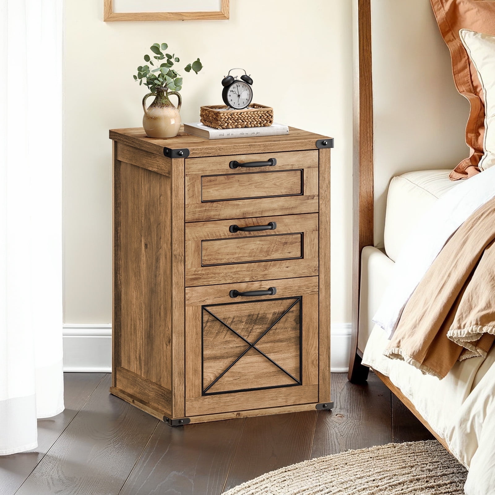 LEDREM 3-Drawer File Cabinet with Hanging Rail, Modern Farmhouse Style ...