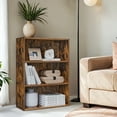 thumbnail image 1 of LEDREM 3-Tier Adjustable Bookcase, Open Bookshelf, Storage Shelf Organizer, 22lb Capacity per Shelf, for Home, Office, Rustic Brown, 1 of 6