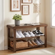 LEDREM 3-Tier Bamboo Shoe Rack Bench with Storage Shelf , 286lb Capacity Entryway Organizer for Hallway , Bedroom , Bathroom ,Yellow Brown