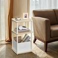 thumbnail image 1 of LEDREM 3-Tier End Table with Fabric Basket Storage, Nightstand for Bedroom & Living Room, Space-Saving Tool-Free Assembly, Natural Beige, 1 of 5