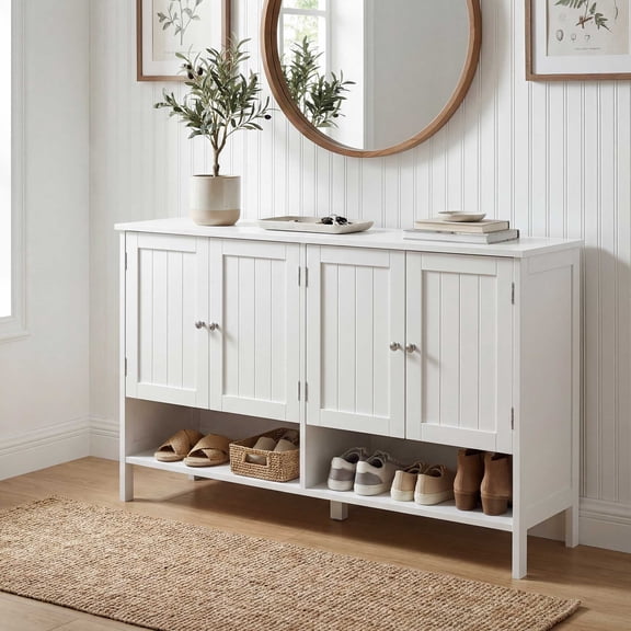 LEDREM 3-Tier Freestanding Shoe Cabinet with Adjustable Shelf, 165 lb Capacity, Modern Entryway Organizer, Cloud White