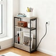 thumbnail image 1 of LEDREM 3-Tier Side Table with Charging Station,Narrow End Table for Small Spaces,with Magazine Rack,Heather Greige and Ink Black, 1 of 6