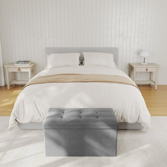 LEDREM 30" Foldable Storage Ottoman Bench, 660lb Capacity, 3-in-1 Multi-Functional, Removable Divider, Light Gray